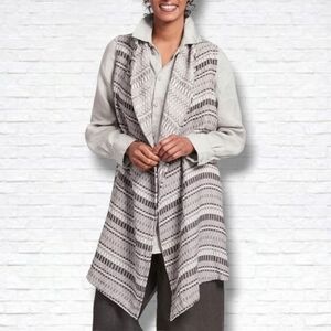 FLAX Designs Linen Blend Enwrap Waterfall Vest in Mosaic Pattern Size M
